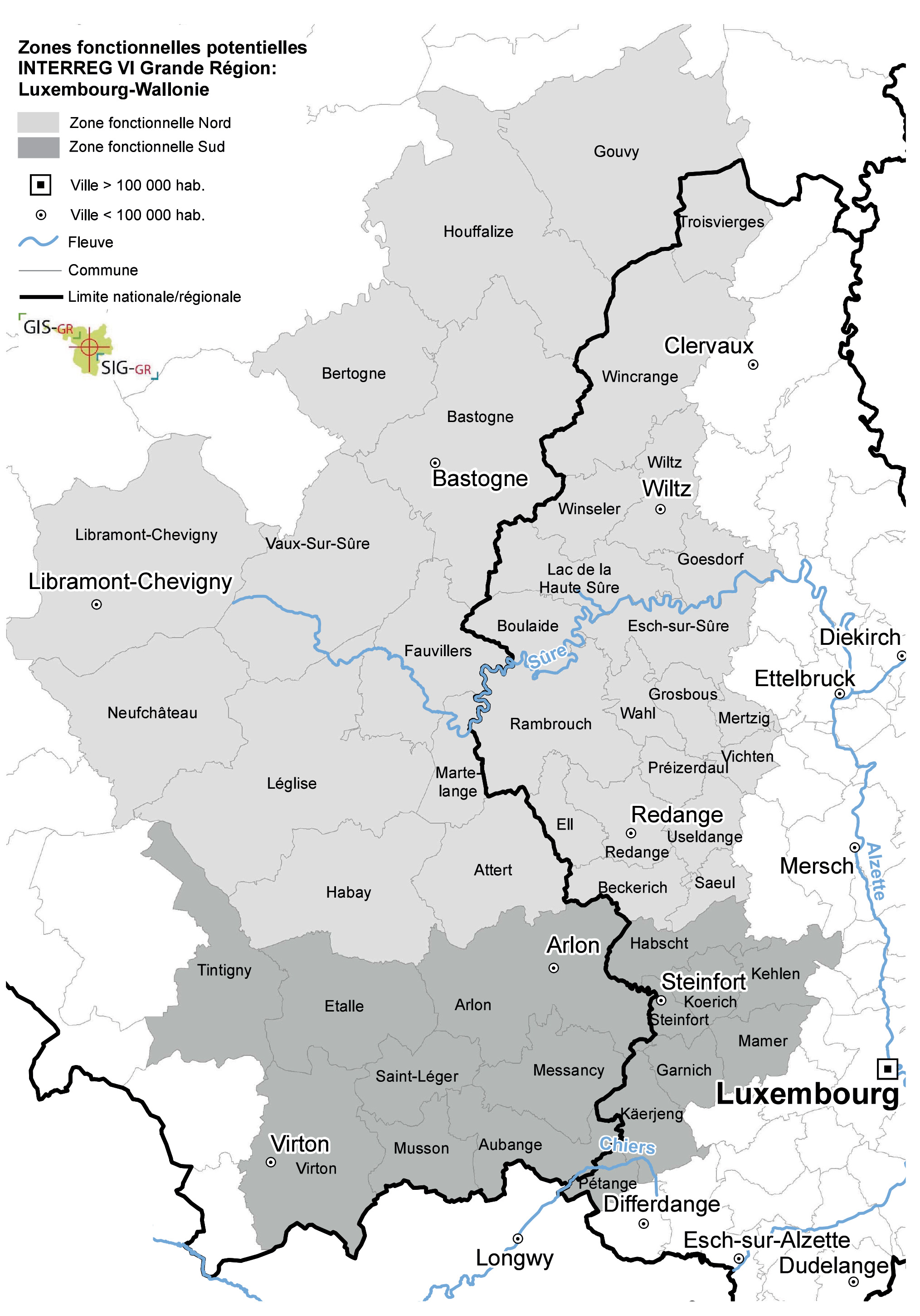 Zones fonctionnelles transfrontalières Luxembourg-Wallonie (carte)