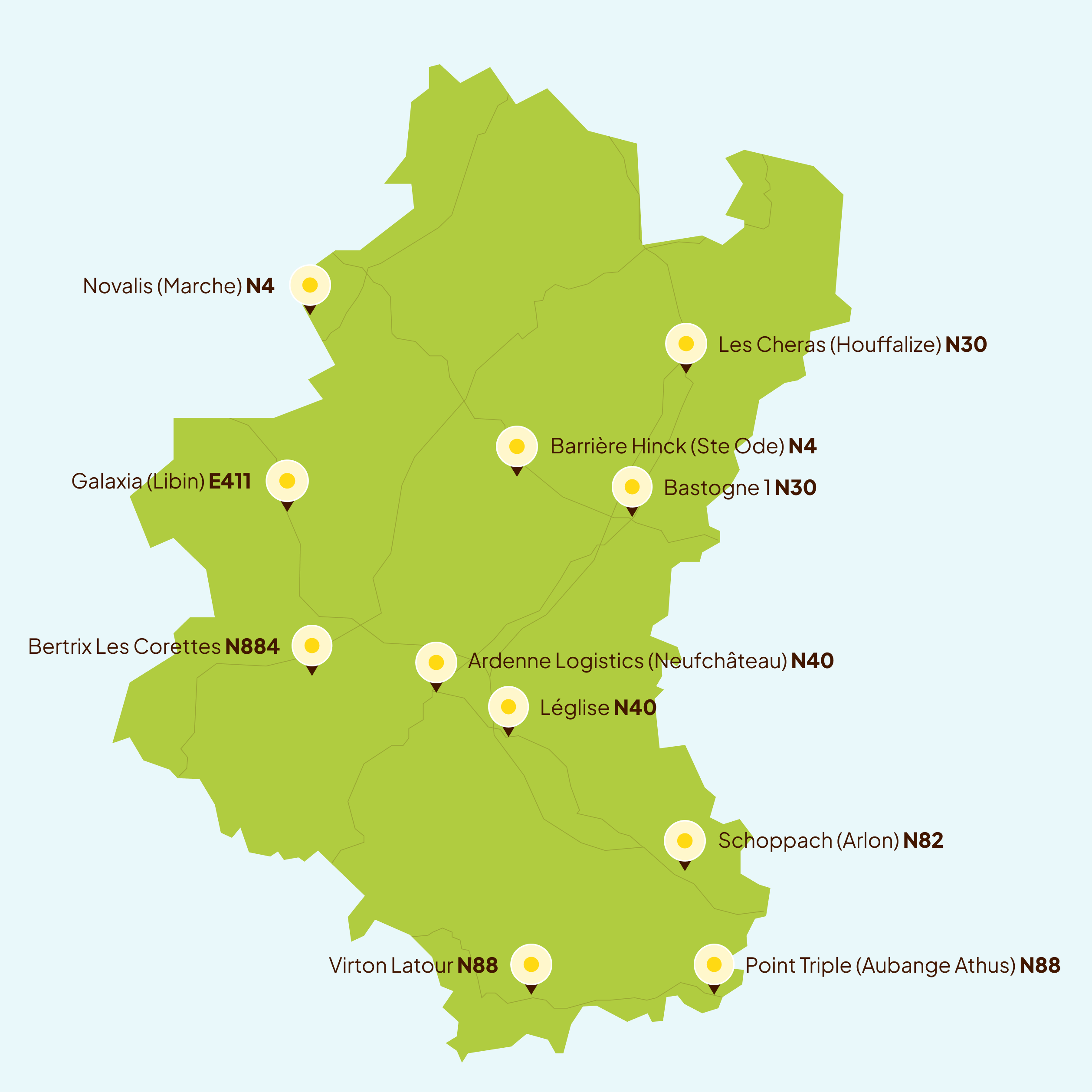 Fastned - réseau des stations en province de Luxembourg