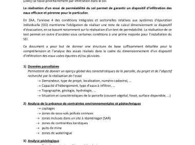 Infiltration des eaux : contenu-type d'un rapport d'essai de perméabilité du sol