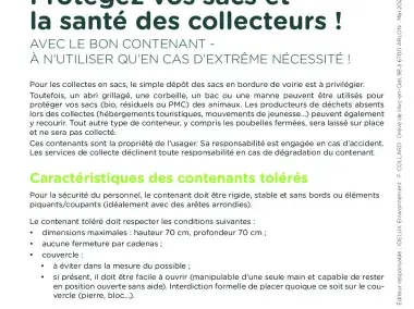 Contenants tolérés pour la collecte des sacs (bio, résiduels ou PMC)