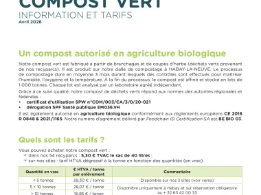 Compost vert - Tarifs 2026