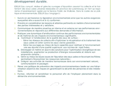 Politique environnementale d'IDELUX Eau